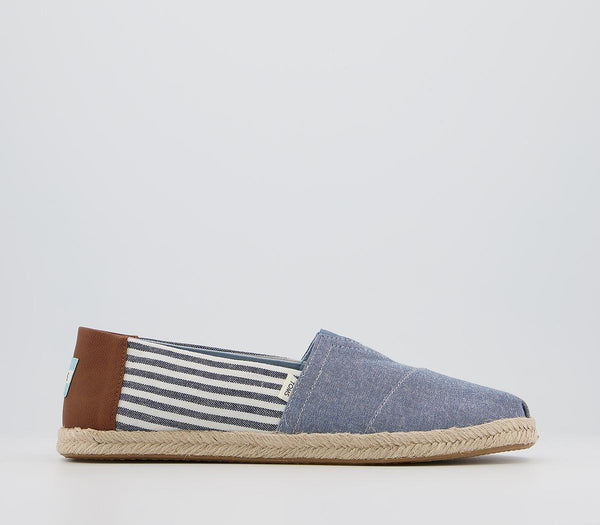 Odd Sizes - Mens Toms Alpargata Rope Navy Chambray Stripe - UK Sizes Right 9/Left 10