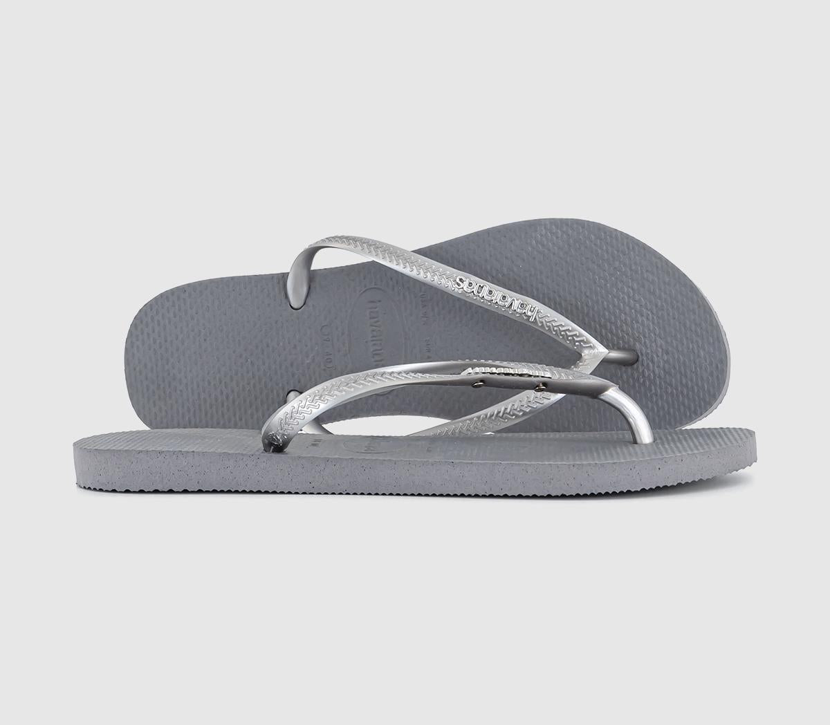 Womens Havaianas Slim Logo Metallic Flip Flop Grey Steel