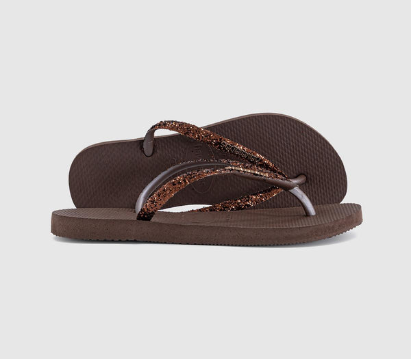 Womens Havaianas Slim Glitter II Flip Flops Dark Brown