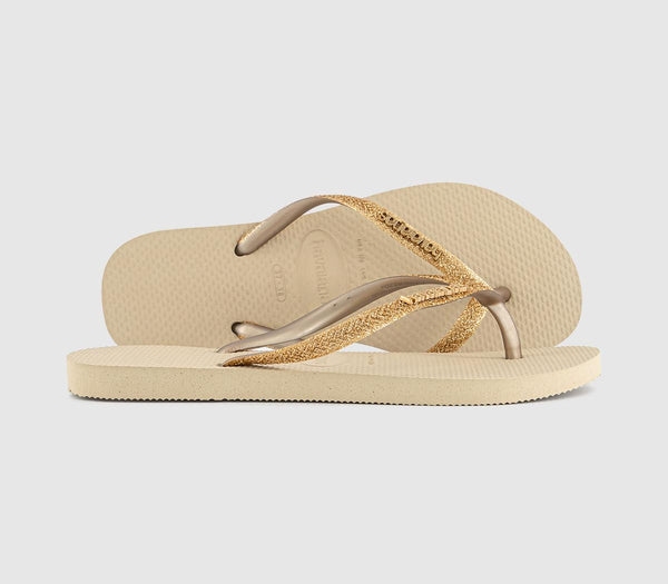 Womens Havaianas Slim Glitter II Sand Golden Light Metallic