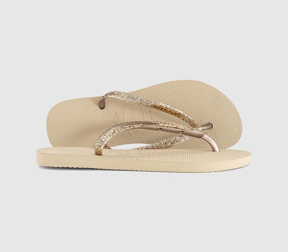 Womens Havaianas Slim Glitter II Flip Flops Golden Light