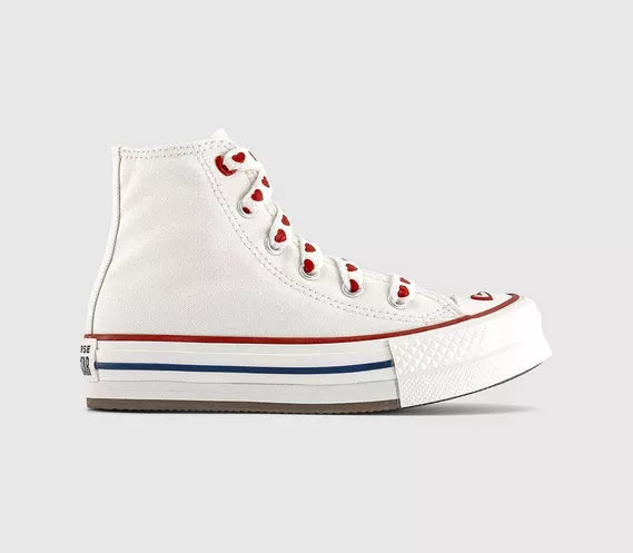Kids Converse All Star Eva Lift Hi Youth Trainers Vintage White  Heart