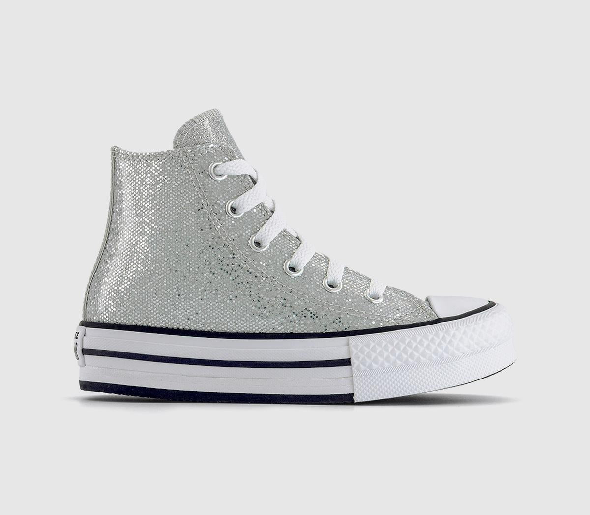 Kids Converse All Star Eva Lift Hi Youth Trainers Silver Glitter White Barely Grey