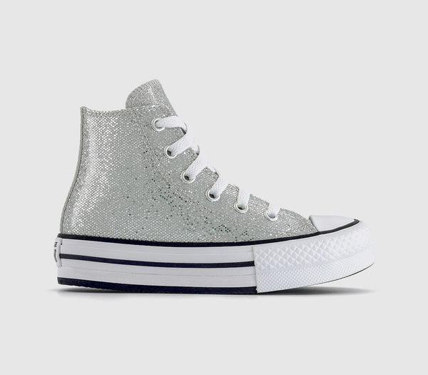 Kids Converse All Star Eva Lift Hi Youth Trainers Silver Glitter White Barely Grey