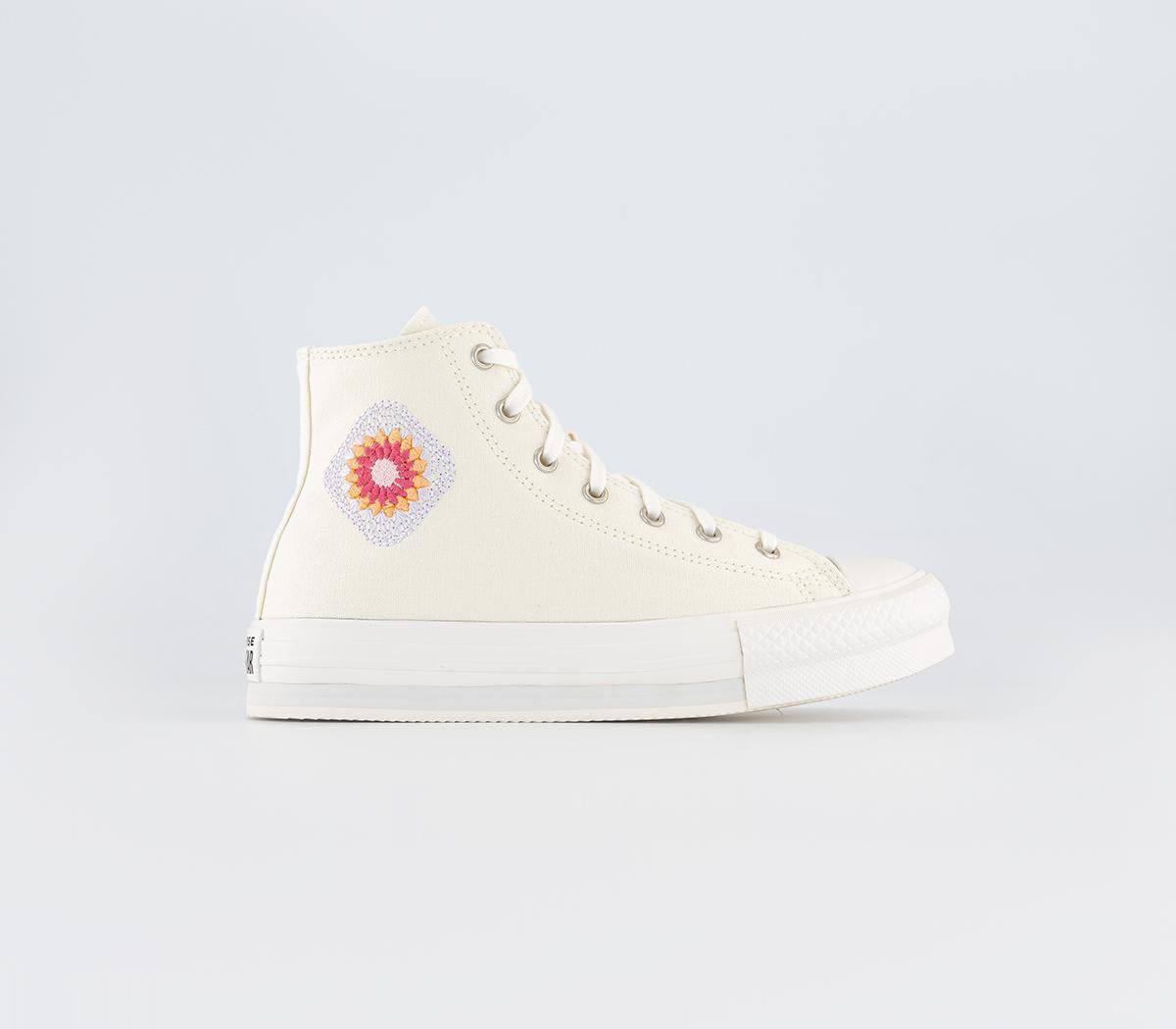 Odd Sizes - Kids Converse All Star Eva Lift Hi Jnr Egret Vintage White Peach Dream - UK Sizes Right 4Left 5