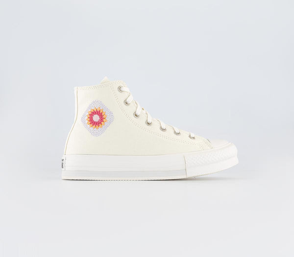 Odd Sizes - Kids Converse All Star Eva Lift Hi Jnr Egret Vintage White Peach Dream - UK Sizes Right 4Left 5