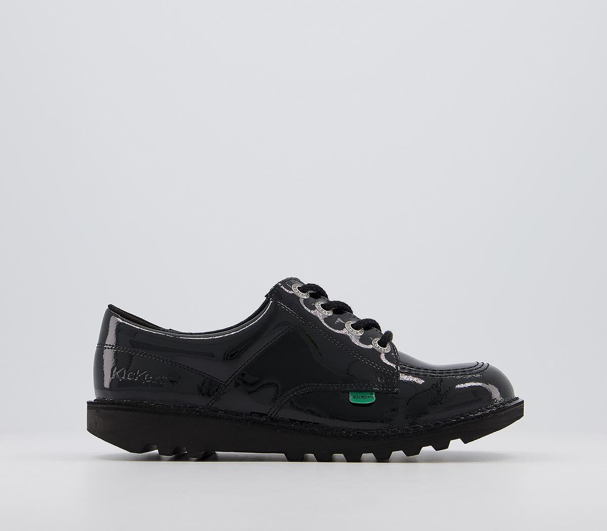 Odd Sizes - Kids Kickers Kick Lo Patent Youth Black Patent - UK Sizes Right 5/Left 4