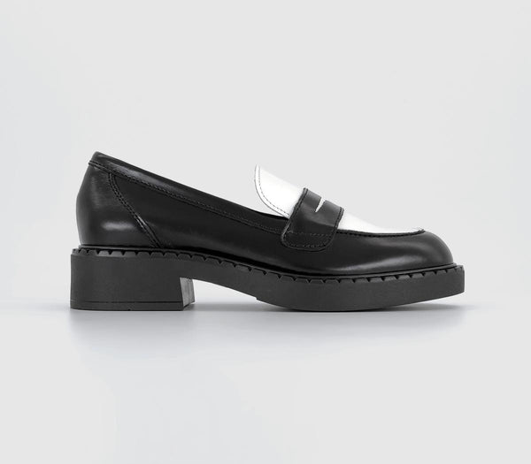 Womens Office Favour Chunky Sole Loafers Blackwhite Leather Mix