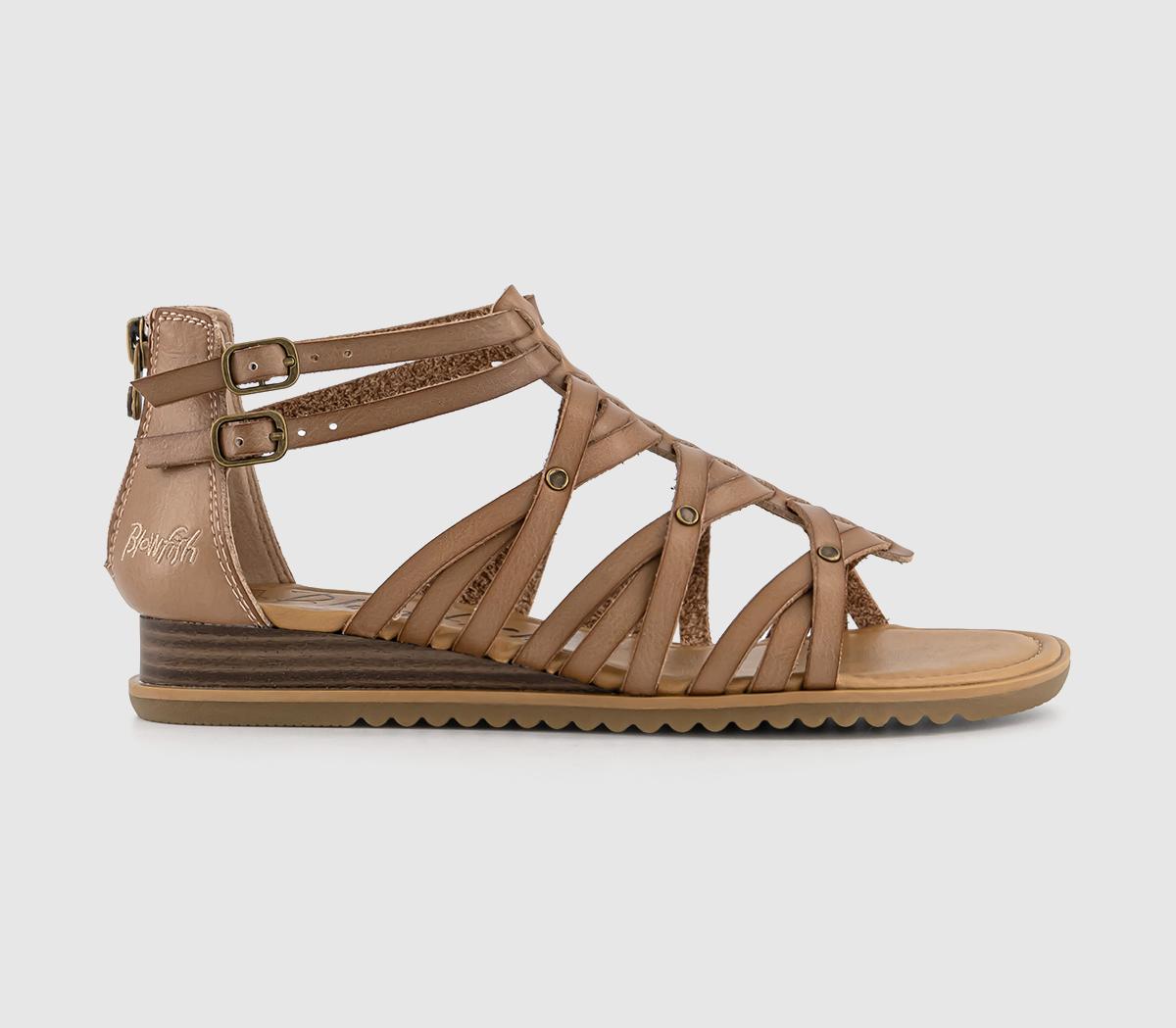 Odd Sizes - Womens Blowfish Malibu Bloomy Weave Sandals Dark Cashew Dyecut - UK Sizes Right 7/Left 6