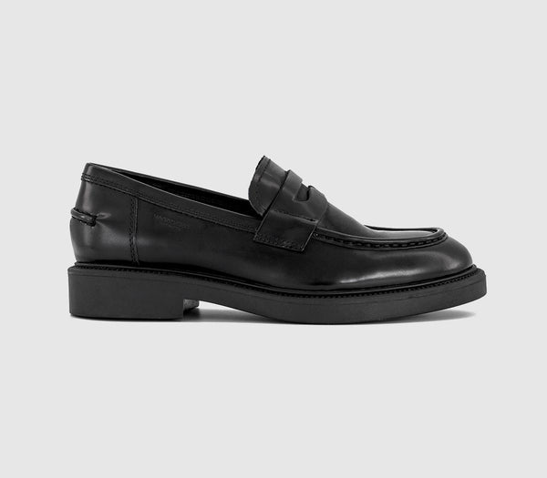 Womens Vagabond Shoemakers Alex Loafers Black Polished Leather