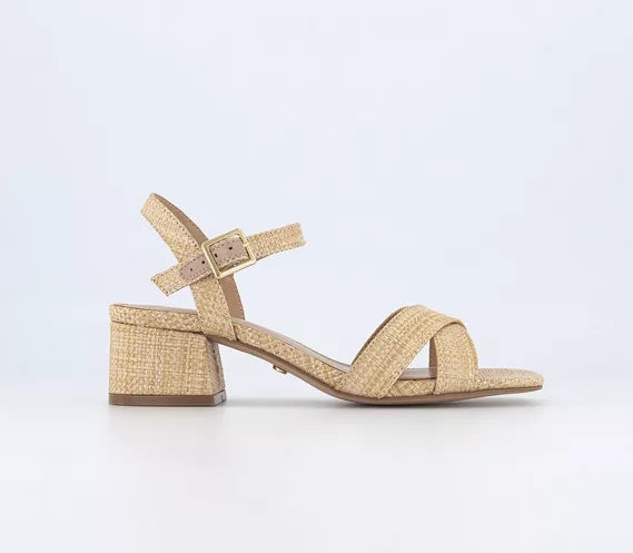 Womens Office Majesty Cross Strap Block Heels Natural Raffia