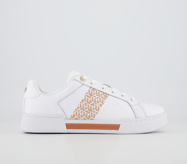 Tommy Hilfiger Monogram Sneakers White Metallic Gold Uk Size 6