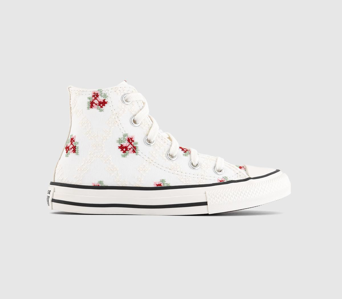 Kids Converse All Star Hi 1VLlace Kids Trainers Vintage White Egret Flowers