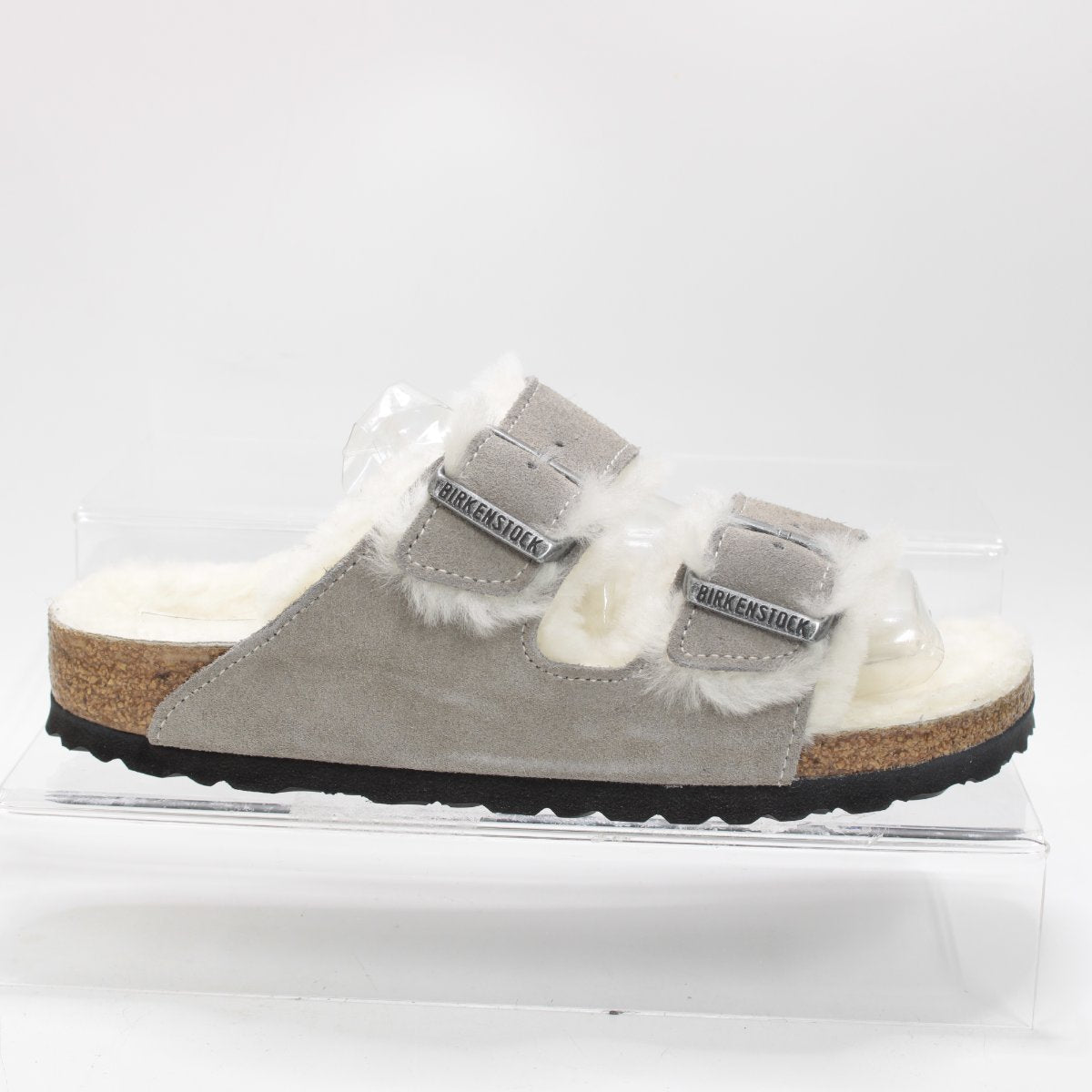 Womens BIRKENSTOCK Womens BIRKENSTOCK Arizona Two Strap Shearling Sandals Grey Suede UK Size 4.5 EU37