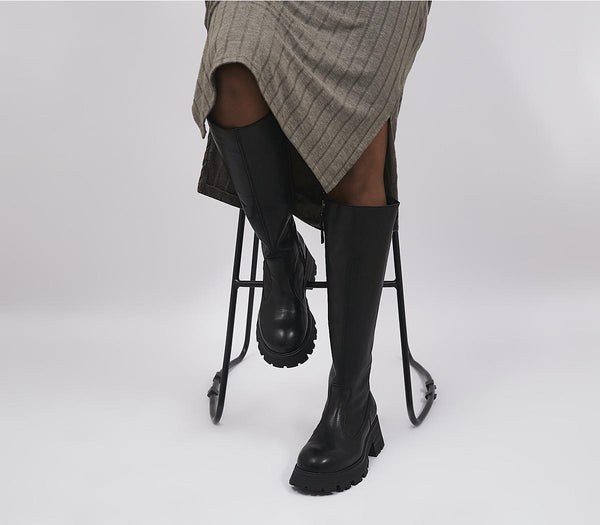 Womens Office Kaci Flared Heel Knee Boots Black Leather Uk Size 7