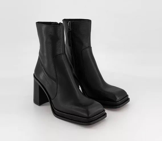 Womens Office Studio: Amsterdam Square Toe Heel Boots Black Leather