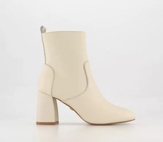Womens Office Anushka Block Heel Ankle Boots White Leather