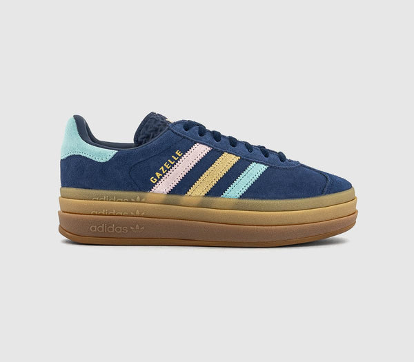  adidas Gazelle Bold W Trainers Dark Blue Almost Pink Almost Yellow Uk Size 3.5