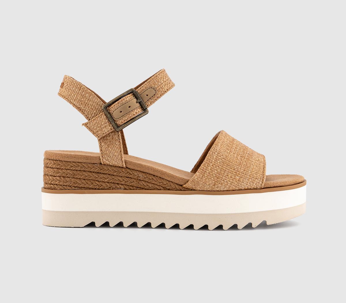 Womens TOMS Diana Wedge Sandals Brown Sugar Raffia