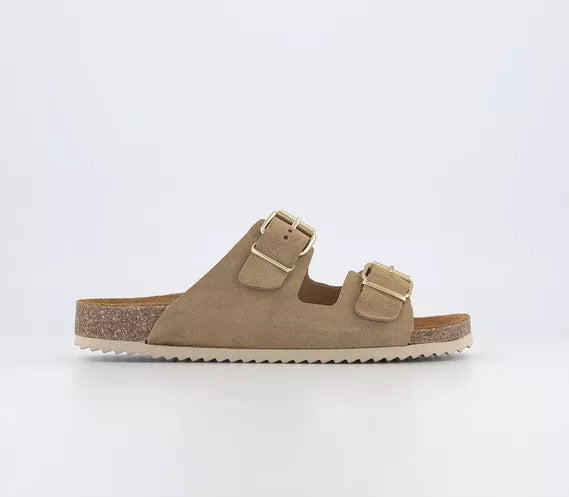 Womens OFFICE Seville Double Buckle Sandals Taupe Suede