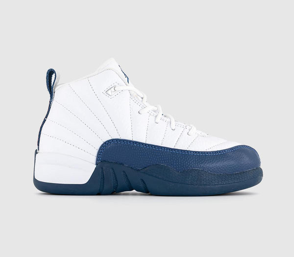 Kids Jordan Air Jordan 12 Kids Trainers White French Blue Metallic Silver