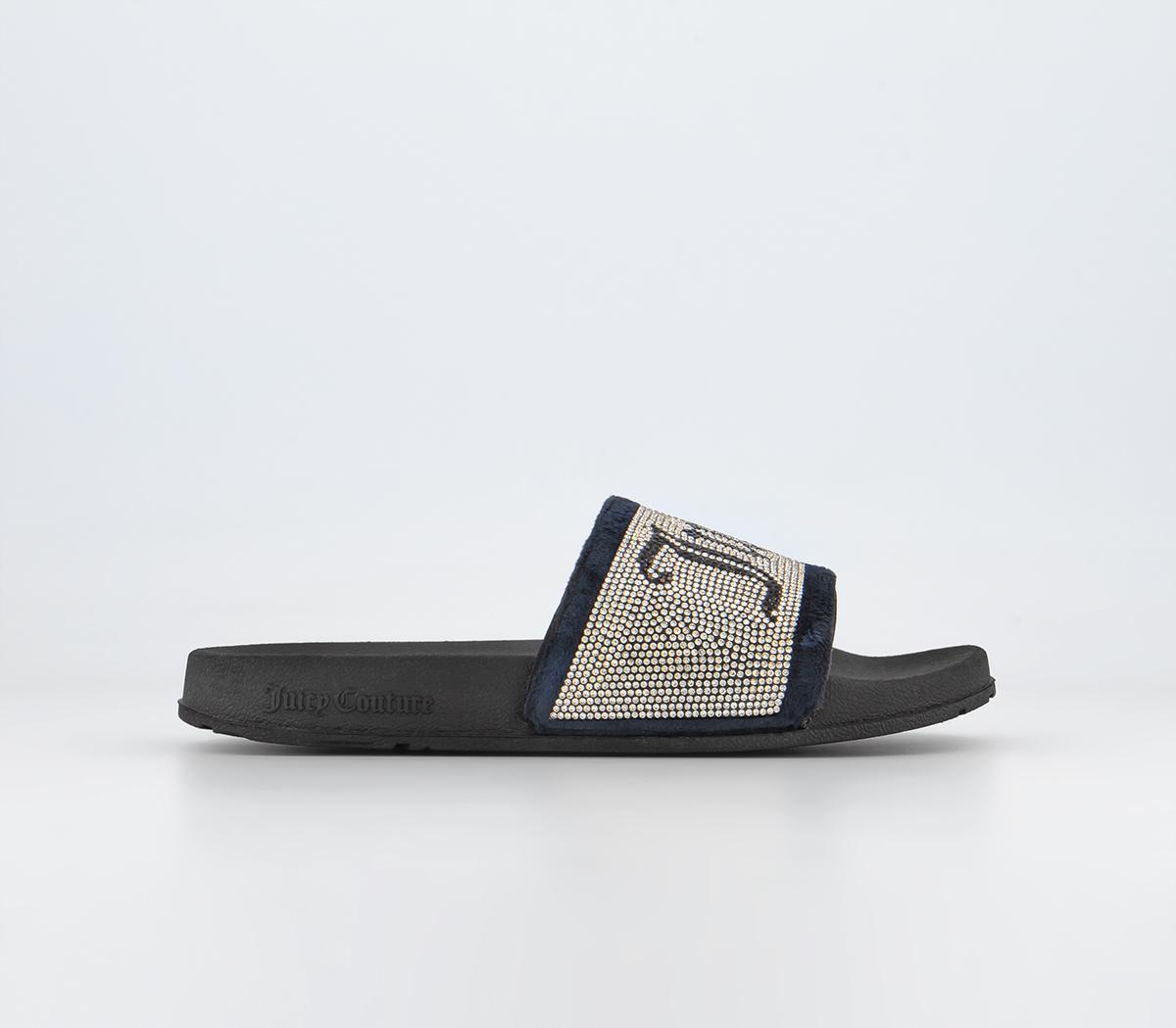 Odd Sizes - Juicy Couture Donna Diamante Sandal Low Stack Black - UK Sizes Right 5/Left 4