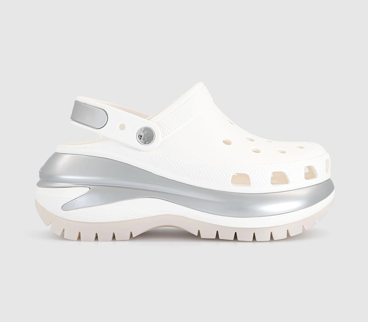 Womens Crocs Classic Mega Crush Clog White Silver