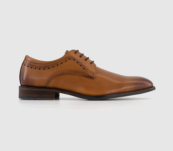 Mens Office Milo Brogue Panel Leather Derby Tan Leather