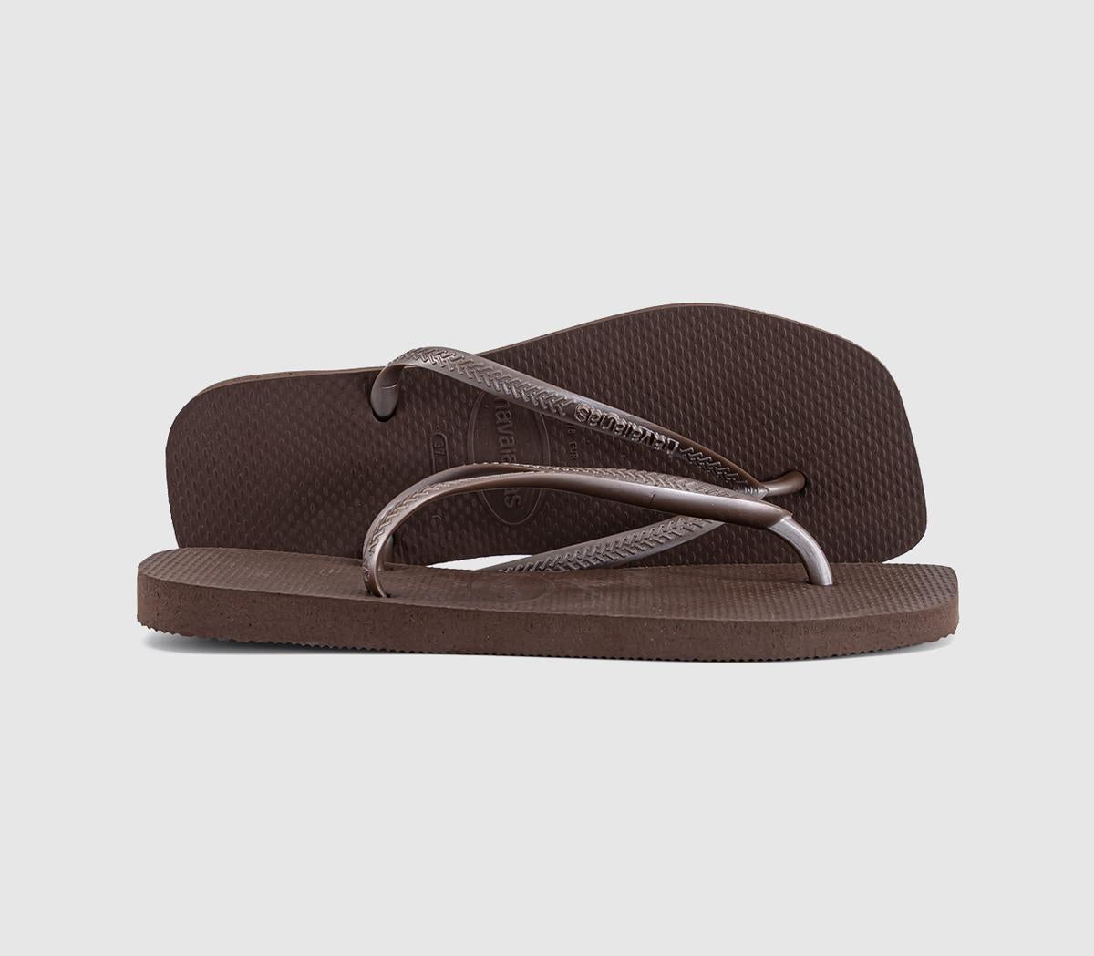 Womens Havaianas Slim Square Flip Flops Dark Brown