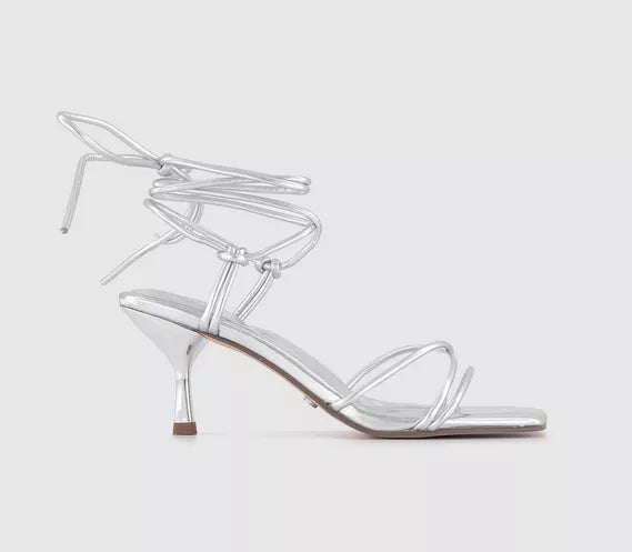 Womens Office Maddox Strappy Knot Kitten Heel Sandals Silver