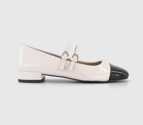 Womens Office Frenchkiss Two Strap Mary Janes Blackwhite Mix