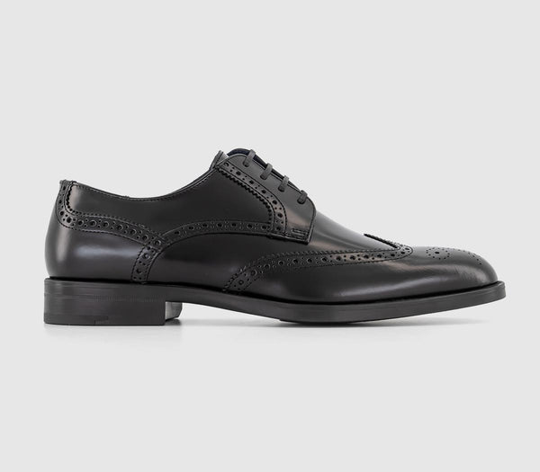 Odd Sizes - Mens Poste Putney Derby Brogue Shoes Black Leather - UK Sizes Right 7/Left 8