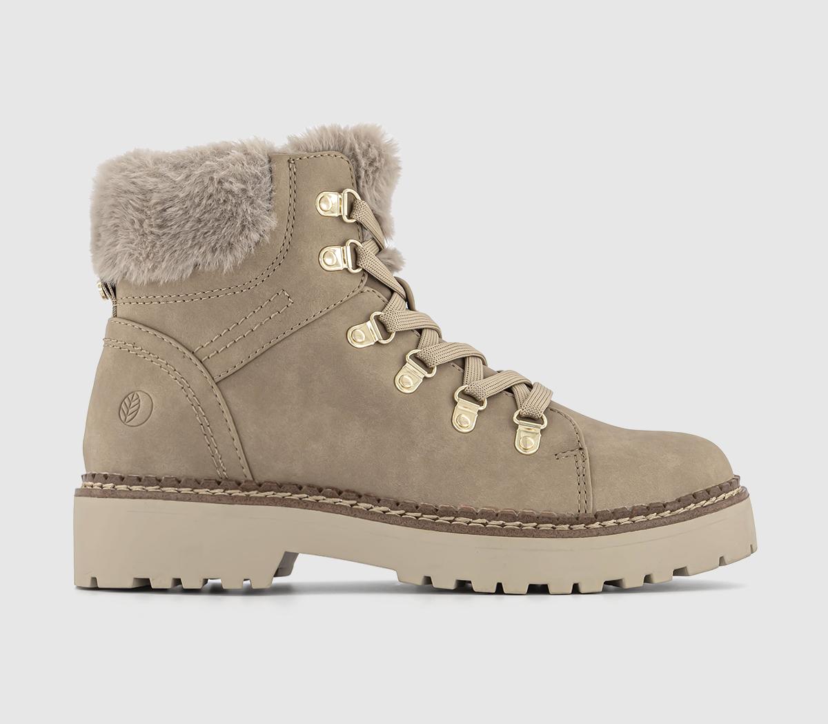 Womens Earth Addict Eden Faux Fur Cuff Hiker Boots Beige