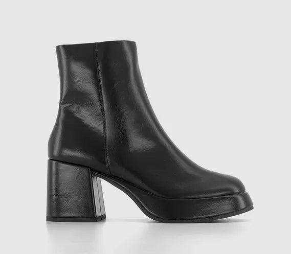 Womens Office Audio Square Toe Platform Boots Black