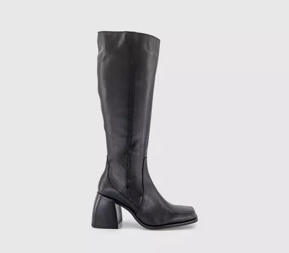 Womens Office Kameron Square Toe Knee Boots Black Leather