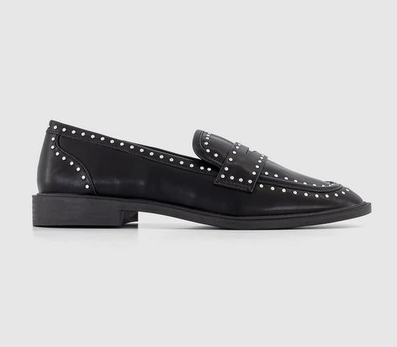 Womens Office Feather Studded Loafers Black