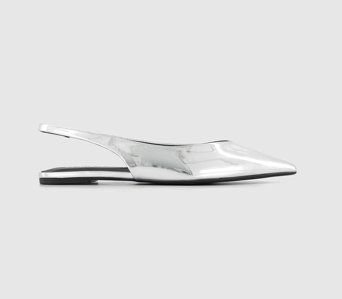 Womens Office Fling Pointed Sling Backs Silver