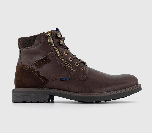 Mens Office Benny Zip Detail Lace Up Boots Brown
