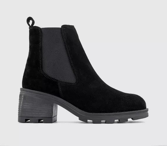 Womens Office Artie Cleated Mid Height Chelsea Boots Black Suede