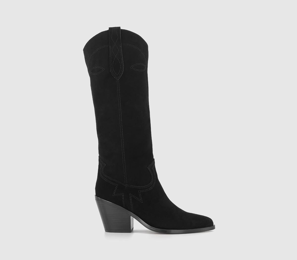 Womens Office Keene Western Knee High Boots Black Suede