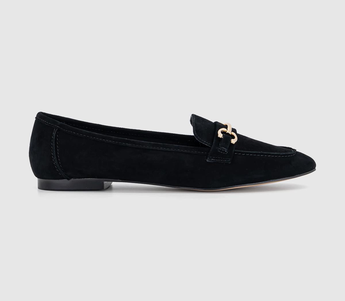 Womens Office Finnegan Snaffle Detail Slim Loafers Black Suede