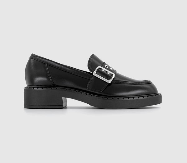 Womens Office Felix Chunky Hardware Loafers Black Leather