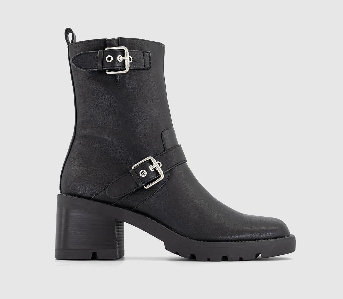 Womens OFFICE Affinity Cleated Sole Buckle Platform Boots Black Leather