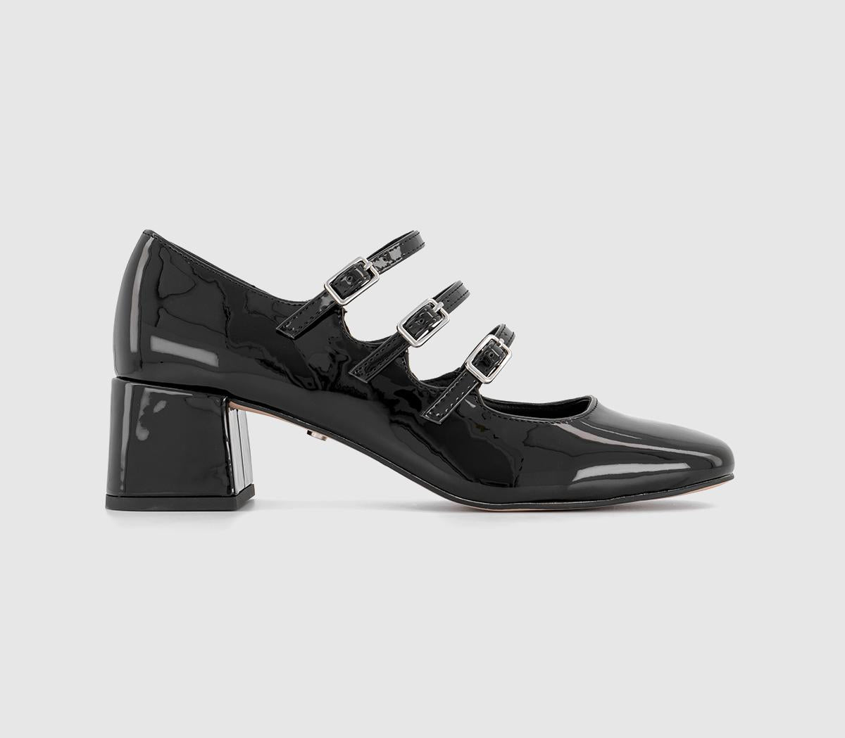 Womens OFFICE Marvellous Triple Strap Mary Jane Block Heels Black