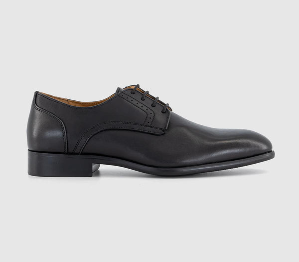 Mens Office Major Plain Toe Derby Shoes Black Leather