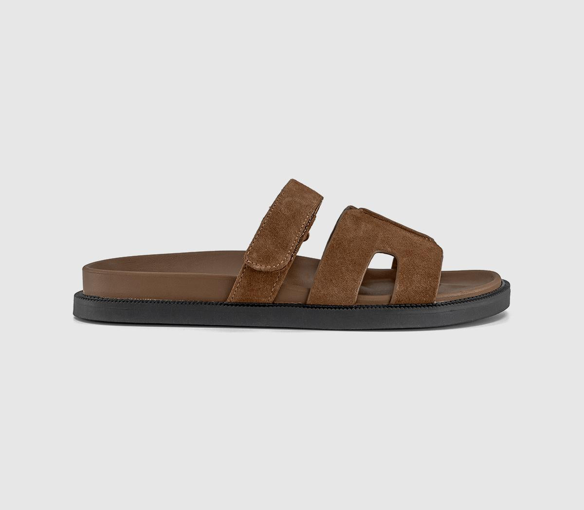Womens OFFICE Serena Cut Out Two Strap Footbed Sandals Dark Tan Suede