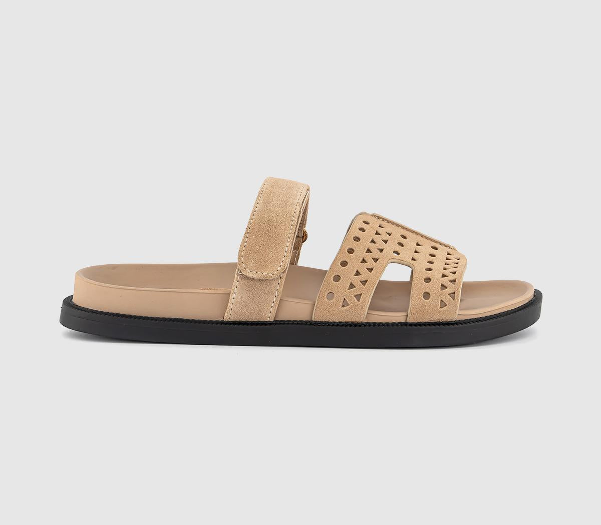 Womens OFFICE Serena Cut Out Two Strap Footbed Sandals Beige Suede