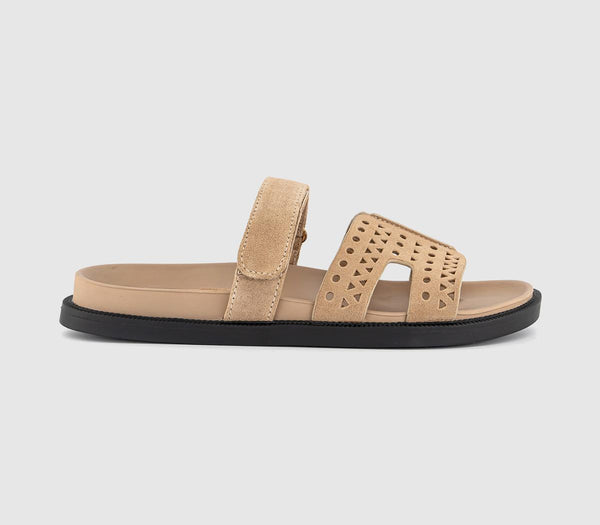 Womens OFFICE Serena Cut Out Two Strap Footbed Sandals Beige Suede