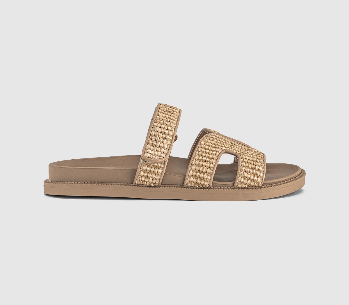 Womens OFFICE Serena Cut Out Two Strap Footbed Sandals Beige Raffia