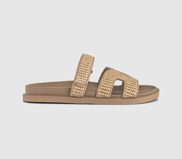 Womens OFFICE Serena Cut Out Two Strap Footbed Sandals Beige Raffia